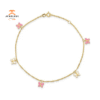 14KT YELLOW GOLD PINK & WHITE ENAMEL BUTTERFLY ANKLET