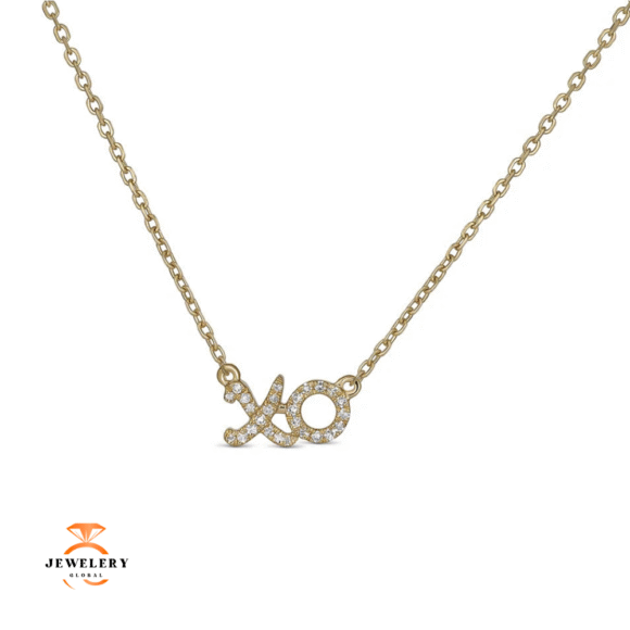 14KT YELLOW GOLD ROUND DIAMOND XO NECKLACE