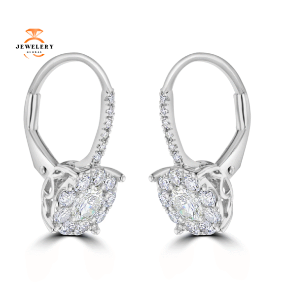 18KT WHITE GOLD 1.00 CTW DIAMOND CLUSTER DROP LEVERBACK EARRINGS - Image 2
