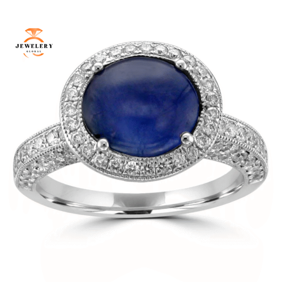 18KT WHITE GOLD 3.42 CT STAR SAPPHIRE & .97 CTW DIAMOND