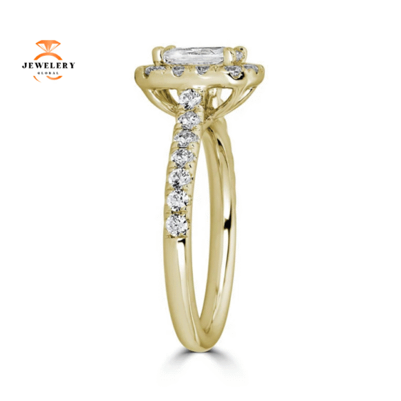 JULEVE 14KT GOLD 1 1/2 CTW DIAMOND EMERALD HALO RING - Image 4