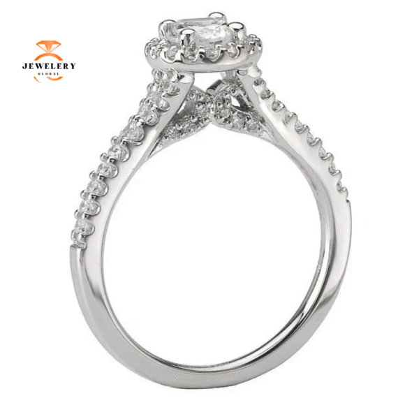 14KT WHITE GOLD 3/4 CTW ROUND DIAMOND HALO RING - Image 4