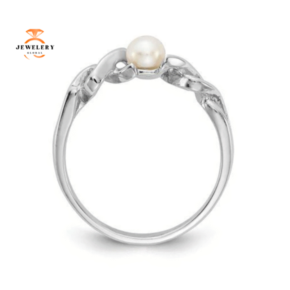 14KT WHITE GOLD POLISHED PEARL TWISTED RING - Image 2