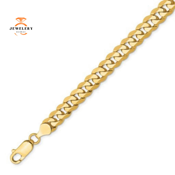 14KT YELLOW GOLD 7.25MM BEVELED CURB CHAIN BRACELET - Image 2