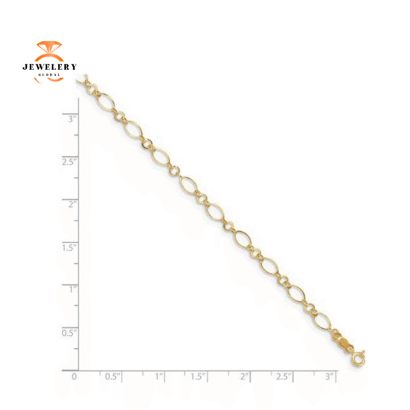 14KT Yellow Gold Fancy Open Link Anklet - Image 3