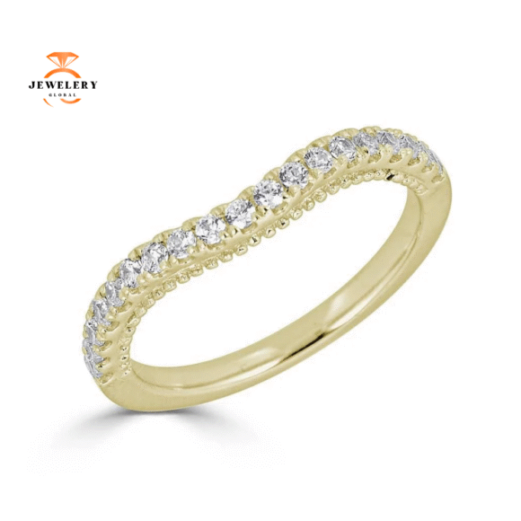 JULEVE 14KT GOLD 0.19 CTW DIAMOND CURVED MILGRAIN BAND