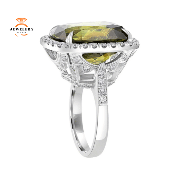 JULEVE 23.19 CT SPHENE & 1.53 CTW DIAMOND CUSHION HALO RING - Image 2