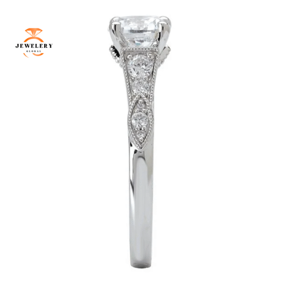 14KT White Gold 1/4 CTW Diamond Vintage Milgrain Setting for 1 CT Round - Image 2