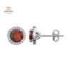 14KT WHITE GOLD 2.00 CTW GARNET & 0.13 CTW DIAMOND HALO EARRINGS