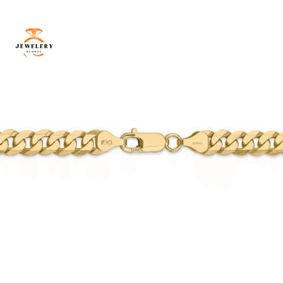 14KT YELLOW GOLD 7.25MM BEVELED CURB CHAIN BRACELET - Image 3
