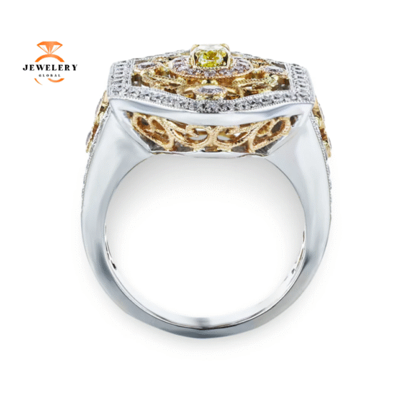 18KT WHITE & YELLOW GOLD 1.14CTW DIAMOND SCROLL RING - Image 3