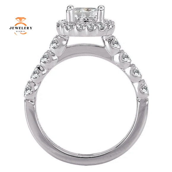 18KT WHITE GOLD 1/2 CTW DIAMOND CUSHION HALO SETTING FOR 3/4 CT CUSHION - Image 3