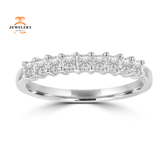 14KT WHITE GOLD 1/2 CTW PRINCESS CUT DIAMOND PRONG SET BAND