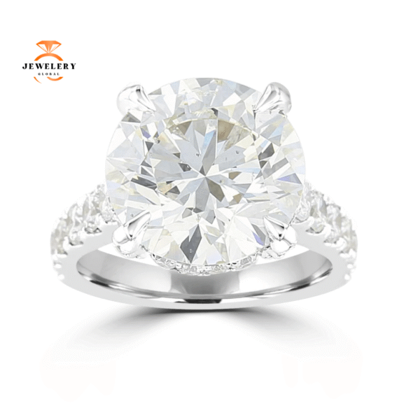 18KT White Gold 9.71 CTW Round Brilliant Diamond Hidden Halo Ring