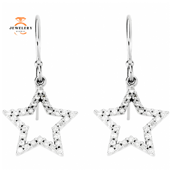 14KT WHITE GOLD 1/3 CTW DIAMOND STAR EARRINGS - Image 2