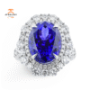 JULEVE 18KT WHITE GOLD 8.79CT TANZANITE & 2.15 CTW DIAMOND HALO RING