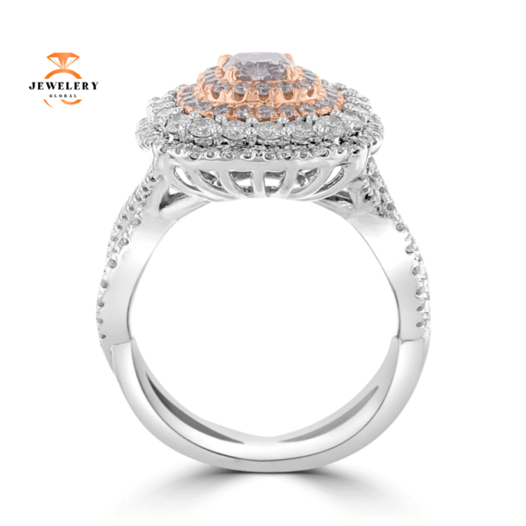 JULEVE PLATINUM & 18KT 2.12 CTW PINK PURPLE DIAMOND QUADRUPLE HALO RING - Image 3