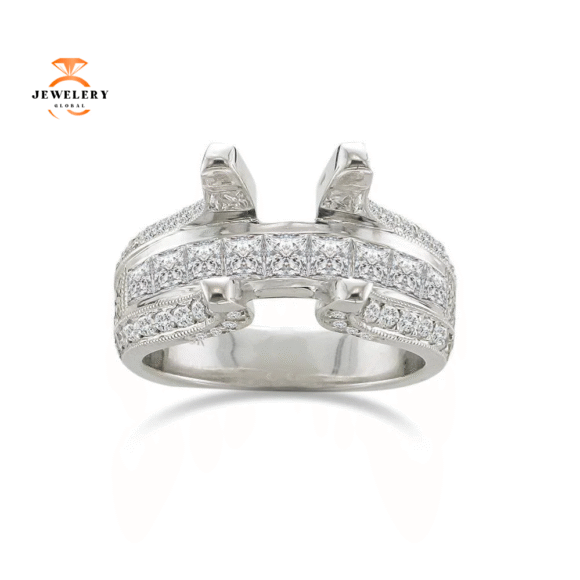 18KT 1.85 CTW Diamond Setting for 2 CT Round or 2.50 CT Princess Cut