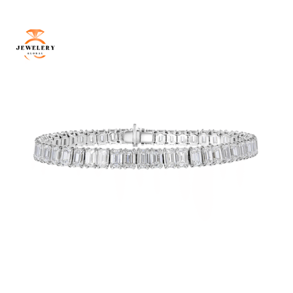 18KT WHITE GOLD 23.77 CTW EMERALD DIAMOND TENNIS BRACELET