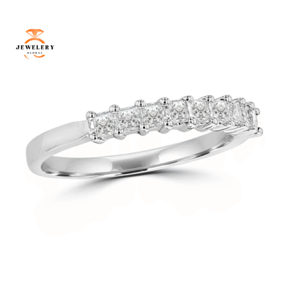14KT WHITE GOLD 1/2 CTW PRINCESS CUT DIAMOND PRONG SET BAND - Image 2