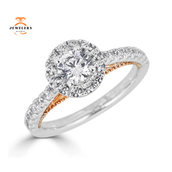 JULEVE 14KT GOLD 1.00 CTW DIAMOND ROUND HALO CATHEDRAL RING - Image 4