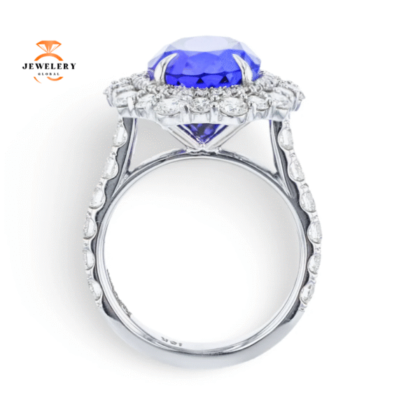 JULEVE 18KT WHITE GOLD 8.79CT TANZANITE & 2.15 CTW DIAMOND HALO RING - Image 2