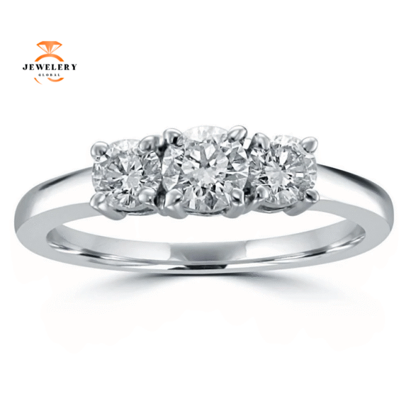 14KT White Gold 3/4 CTW Round Diamond 3 Stone Ring