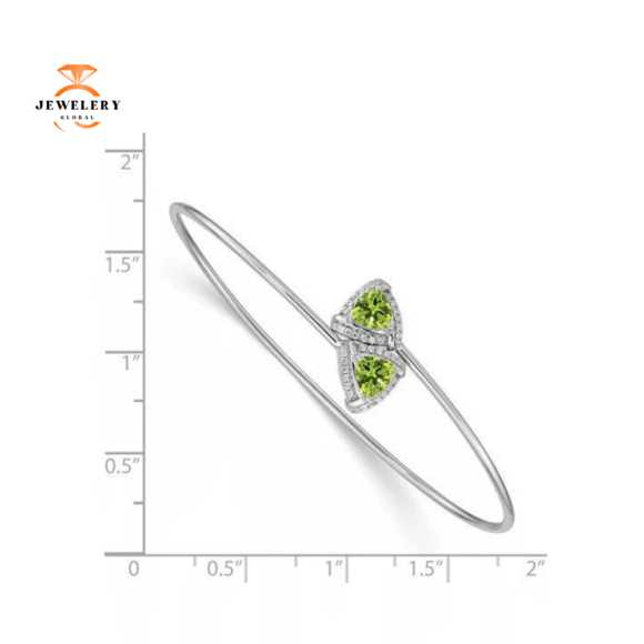 14KT WHITE GOLD 1.12 CTW PERIDOT & .16 CTW DIAMOND FLEX BANGLE BRACELET - Image 2