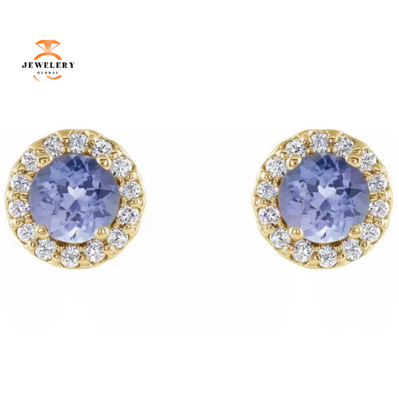 14KT YELLOW GOLD 0.54CT TANZANITE & 1/10 CTW DIAMOND EARRINGS - Image 2