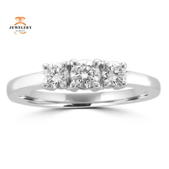 14KT White Gold 1/2 CTW Diamond 3 Stone Ring