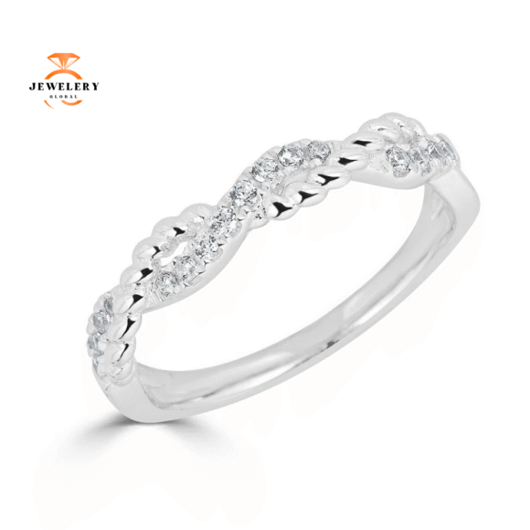 EMILIQUE 14KT GOLD 1/5 CTW DIAMOND ACCENTED TWIST ROPE BAND