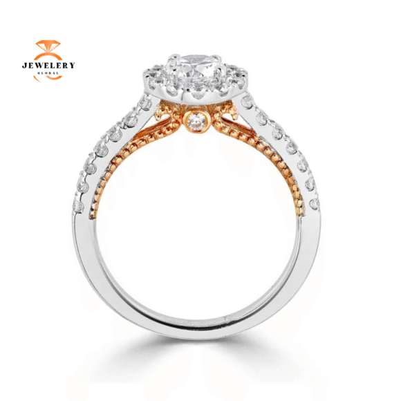 JULEVE 14KT GOLD 1.00 CTW DIAMOND ROUND HALO CATHEDRAL RING - Image 5