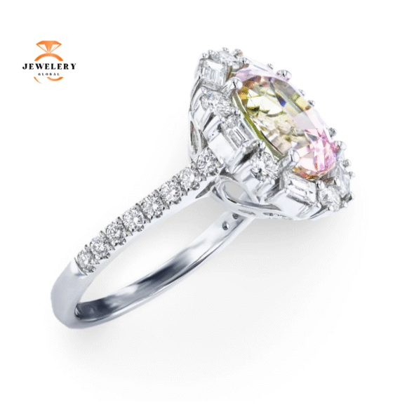 JULEVE 18KT WHITE GOLD 4.11CT PEACH TANZANITE & 0.97CTW DIAMOND RING - Image 3