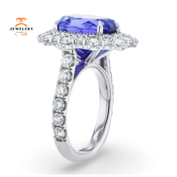 JULEVE 18KT WHITE GOLD 8.79CT TANZANITE & 2.15 CTW DIAMOND HALO RING - Image 3