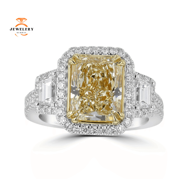 Juleve Platinum & 18KT 4.94 CTW Diamond 3 Stone Halo Ring