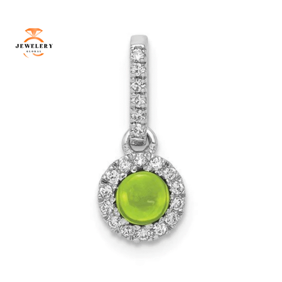 14KT WHITE GOLD DIAMOND AND CABOCHON 0.47 CTW OVAL PERIDOT PENDANT