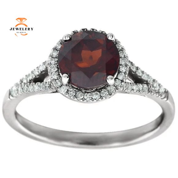 14KT WHITE GOLD 1.65CTW ROUND GARNET & 1/6 CTW DIAMOND RING - Image 3