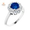 14KT WHITE GOLD 1.15 CT ROUND BLUE SAPPHIRE & DIAMOND HALO RING