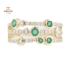 14KT YELLOW GOLD 3/8 CTW EMERALD & 3/8 CTW DIAMOND BEZEL-SET 3 ROW RING