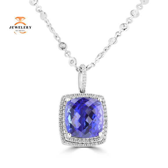 18KT WHITE GOLD 23.96CT TANZANITE & 3.10CTW DIAMOND NECKLACE