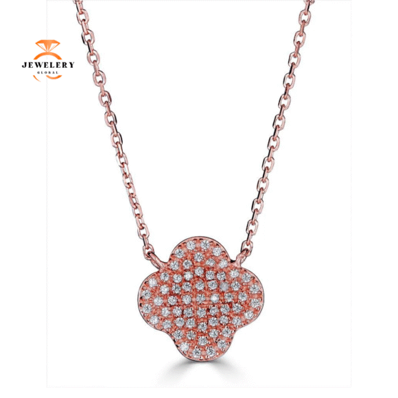EMILIQUE 14KT GOLD 0.20 CTW DIAMOND PAVÉ CLOVER NECKLACE - Image 3