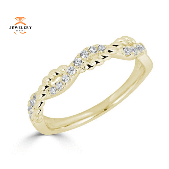 EMILIQUE 14KT GOLD 1/5 CTW DIAMOND ACCENTED TWIST ROPE BAND - Image 2
