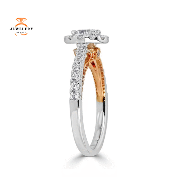 JULEVE 14KT GOLD 1.00 CTW DIAMOND ROUND HALO CATHEDRAL RING - Image 6