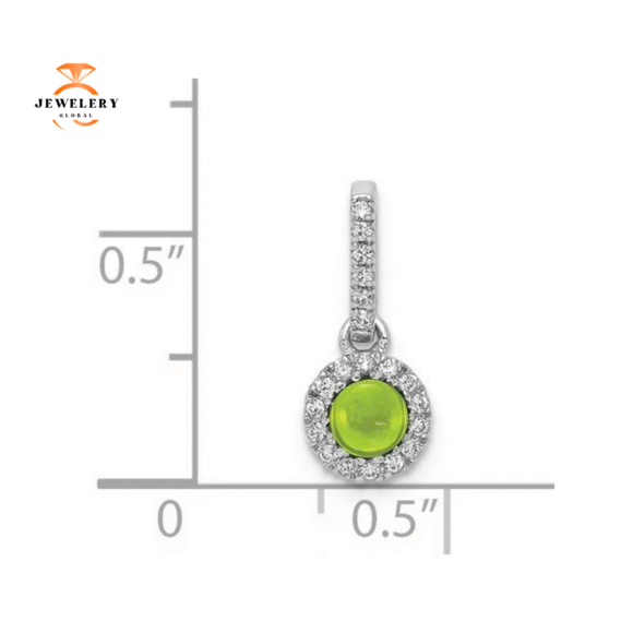 14KT WHITE GOLD DIAMOND AND CABOCHON 0.47 CTW OVAL PERIDOT PENDANT - Image 2