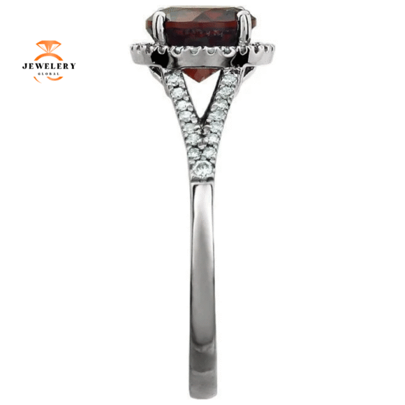 14KT WHITE GOLD 1.65CTW ROUND GARNET & 1/6 CTW DIAMOND RING - Image 4