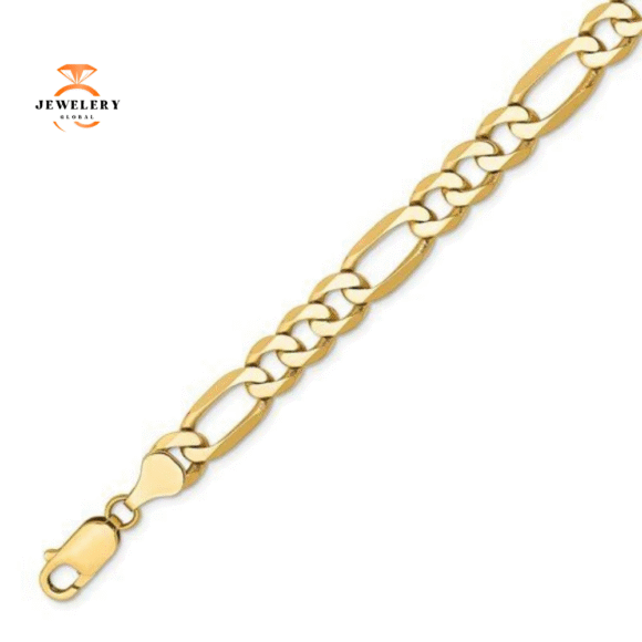 14KT YELLOW GOLD 7MM FLAT FIGARO CHAIN BRACELET-3 LENGTHS