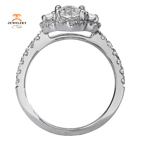 18KT WHITE GOLD 1/2 CTW DIAMOND MARQUISE HALO 3 STONE SETTING FOR 1 CT - Image 3