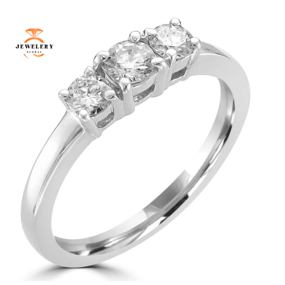 14KT White Gold 1/2 CTW Diamond 3 Stone Ring - Image 3
