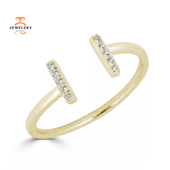EMILIQUE 14KT GOLD 0 .06 CARAT TOTAL WEIGHT DIAMOND BAR CUFF RING