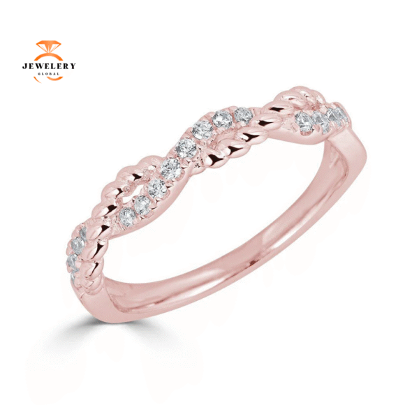 EMILIQUE 14KT GOLD 1/5 CTW DIAMOND ACCENTED TWIST ROPE BAND - Image 3